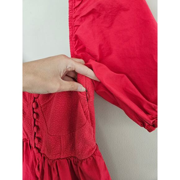 Maeve by Anthropologie Pink Puff Sleeve Button Front Mini Dress Size Small - Picture 7 of 15